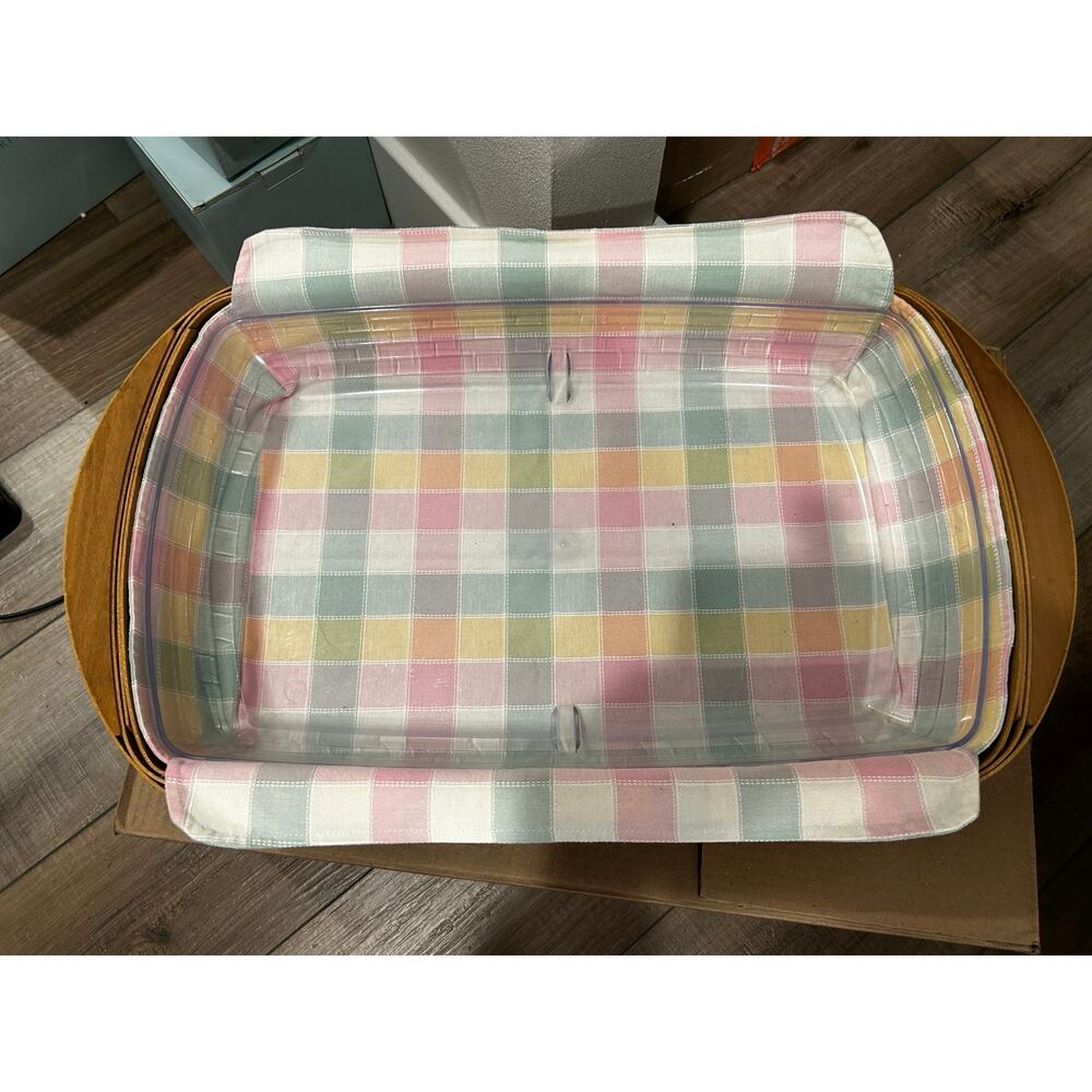 Longaberger Hostess Serve It Up Basket with Protector & Pastel Plaid liner
